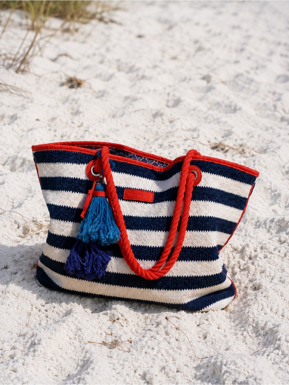 Vintage Vera Bradley Nautical Navy Blue & White Striped Tote Bag